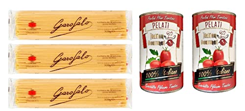 3x Garofalo Spaghetti pasta n.9 (500g) + 2x Italian Gourmet Pomodori 100% italienisch Pelati Ganze Geschälte Pflaume Tomaten sauce dose 400g von Italian Gourmet E.R.