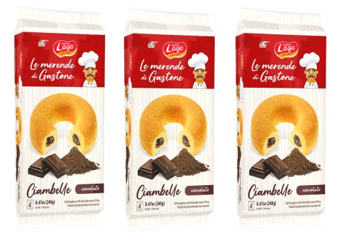 3x Gastone Lago Ciambelle Cioccolato Krapfen Donuts gefüllt mit Schokoladencreme Packung à 240g, Jede Packung Enthält 6 Donuts à 40g von Italian Gourmet E.R.