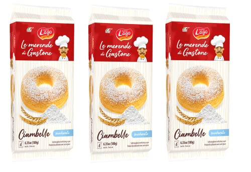 3x Gastone Lago Ciambelle Zuccherate Krapfen Donuts mit Puderzucker Packung à 180g, Jede Packung Enthält 6 Donuts à 30g von Italian Gourmet E.R.