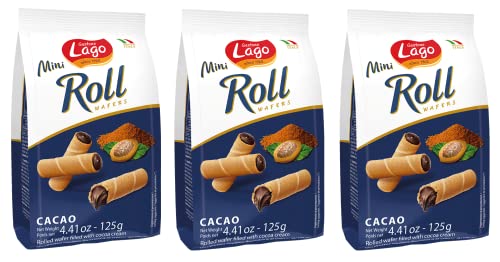 3x Gastone Lago Mini Roll Cacao Waffelröllchen Waffelpad Wafer gefüllt mit Kakaocreme 125g von Italian Gourmet E.R.