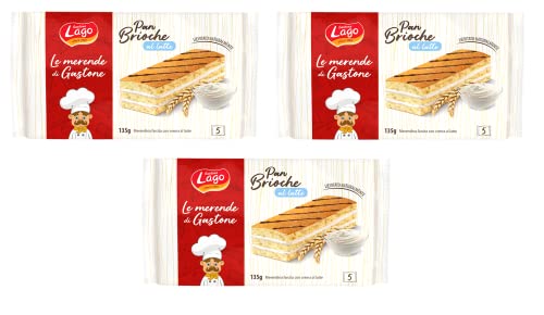 3x Gastone Lago Pan Brioche al Latte Snack gefüllt mit Milchcreme Packung à 135g, jede Packung enthält 5 Snacks à 27g von Italian Gourmet E.R.