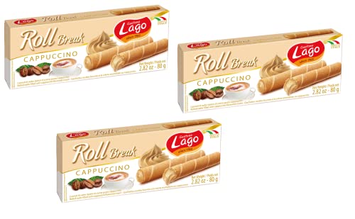 3x Gastone Lago Roll Break Cappuccino Waffelpad Wafer gefüllt mit Cappuccino-Creme 80g 3x Gastone Lago Roll Break Cappuccino Waffelpad Wafer gefüllt mit Cappuccino-Creme 80g von Italian Gourmet E.R.