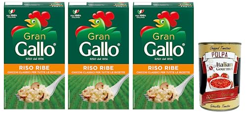 3x Gran Gallo Riso Ribe,100% Italienischer Reis, ideal für jede Art von Rezept,Kochzeit 15 Minuten,Packung mit 1Kg + Italian Gourmet Polpa di Pomodoro 400g Dose von Italian Gourmet E.R.