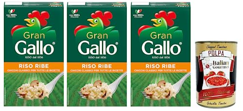 3x Gran Gallo Riso Ribe,100% Italienischer Reis, ideal für jede Art von Rezept,Kochzeit 15 Minuten,Packung mit 1Kg + Italian Gourmet Polpa di Pomodoro 400g Dose 3x Gran Gallo Riso Ribe,100% Italienischer Reis, ideal für jede Art von Rezept,Kochzeit 15 Minuten,Packung mit 1Kg + Italian Gourmet Polpa di Pomodoro 400g Dose von Italian Gourmet E.R.