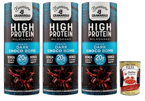 3x Granarolo HIGH PROTEIN Milkshake DARK CHOCO BOMB,UHT-Dauergetränk auf Basis von Magermilch,Laktosefrei und Glutenfrei,235ml + Italian Gourmet Polpa di Pomodoro 400g Dose von Italian Gourmet E.R.