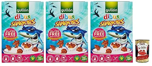 3x Gullón Gluten Free Sharkies Dibus,Glutenfreie Kinderkekse,Kakaokekse,Packung mit 250g + Italian Gourmet Polpa di Pomodoro 400g Dose von Italian Gourmet E.R.