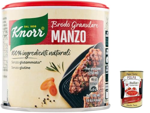 3x Knorr Brodo Granulare Manzo, Fertigbrühe aus 100 % natürlichen Zutaten, gluten- und laktosefrei, mit Gemüse, 135 g + Italian Gourmet polpa 400g von Italian Gourmet E.R.
