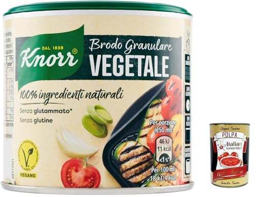 3x Knorr Brodo Granulare Vegetale, Fertigbrühe aus 100 % natürlichen Zutaten, gluten- und laktosefrei, mit Gemüse, 135 g + Italian Gourmet polpa 400g von Italian Gourmet E.R.