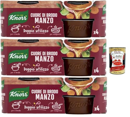 3x Knorr Cuore di Brodo Manzo, Zum Verdünnen, mit nachhaltigem Gemüse, glutenfrei, glutamatfrei*, ohne Konservierungsstoffe, 112 g + Italian Gourmet polpa 400g 3x Knorr Cuore di Brodo Manzo, Zum Verdünnen, mit nachhaltigem Gemüse, glutenfrei, glutamatfrei*, ohne Konservierungsstoffe, 112 g + Italian Gourmet polpa 400g von Italian Gourmet E.R.