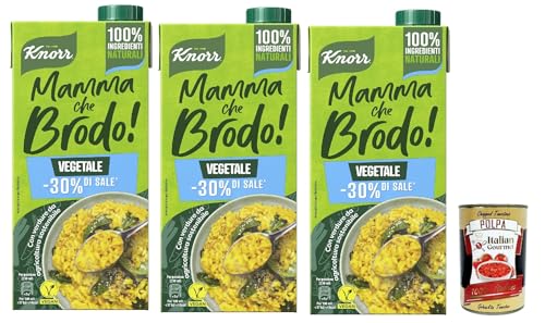 3x Knorr Mamma Che Brodo! Gemüsebrühe mit -30% * Salz, natürliche Zutaten und Gemüse aus nachhaltiger Landwirtschaft, Gluten -frei und Laktose -1L + Italian Gourmet polpa 400g 3x Knorr Mamma Che Brodo! Gemüsebrühe mit -30% * Salz, natürliche Zutaten und Gemüse aus nachhaltiger Landwirtschaft, Gluten -frei und Laktose -1L + Italian Gourmet polpa 400g von Italian Gourmet E.R.