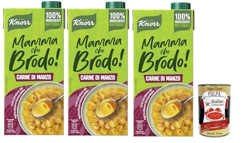 3x Knorr Mamma Che Brodo! Rindfleisch - Bereitsbrühe 100% natürliche Zutaten, glutenfrei, Laktose und Farbstoffen, mit nachhaltigem Landwirtschaftsgemüse - 1l + Italian Gourmet polpa 400g 3x Knorr Mamma Che Brodo! Rindfleisch - Bereitsbrühe 100% natürliche Zutaten, glutenfrei, Laktose und Farbstoffen, mit nachhaltigem Landwirtschaftsgemüse - 1l + Italian Gourmet polpa 400g von Italian Gourmet E.R.