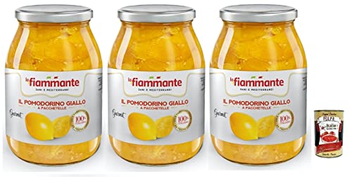 3x La Fiammante Il Pomodorino Giallo a Pacchetelle,Gelbe Tomate,Gelbe Kirschtomaten,100% Italienische Tomate,Glasgefäß mit 1kg + Italian Gourmet Polpa di Pomodoro 400g Dose von Italian Gourmet E.R.