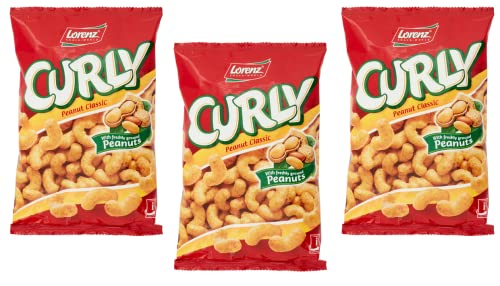 3x Lorenz Curly Peanut Classic Klassische Erdnüsse Salziger Snack mit Frischen Erdnüssen 60g Beutel Perfekter Aperitif-Snack von Italian Gourmet E.R.