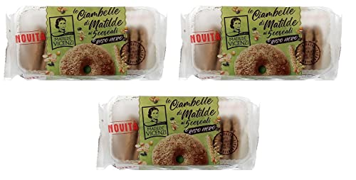 3x Matilde Vicenzi Ciambelle ai 5 Cereali e Riso Nero Mürbteig-Donuts Donuts mit 5 Cerealien und Schwarzem Reis 200g Packung von Italian Gourmet E.R.