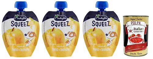 3x Melinda Mela Banana Squeez 100% Frucht,Apfel- und Bananenpüree,Obst zum Auspressen,90g + Italian Gourmet Polpa di Pomodoro 400g Dose von Italian Gourmet E.R.