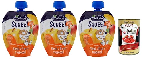 3x Melinda Mela & Frutti Tropicali Squeez 100% Frucht,Apfel- und Tropisches Fruchtpüree,Obst zum Auspressen,90g + Italian Gourmet Polpa di Pomodoro 400g Dose 3x Melinda Mela & Frutti Tropicali Squeez 100% Frucht,Apfel- und Tropisches Fruchtpüree,Obst zum Auspressen,90g + Italian Gourmet Polpa di Pomodoro 400g Dose von Italian Gourmet E.R.