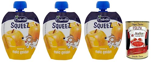 3x Melinda Passata di Mela Golden Squeez 100% Frucht,Goldenes Apfel Fruchtpüree,Obst zum Auspressen,90g + Italian Gourmet Polpa di Pomodoro 400g Dose 3x Melinda Passata di Mela Golden Squeez 100% Frucht,Goldenes Apfel Fruchtpüree,Obst zum Auspressen,90g + Italian Gourmet Polpa di Pomodoro 400g Dose von Italian Gourmet E.R.