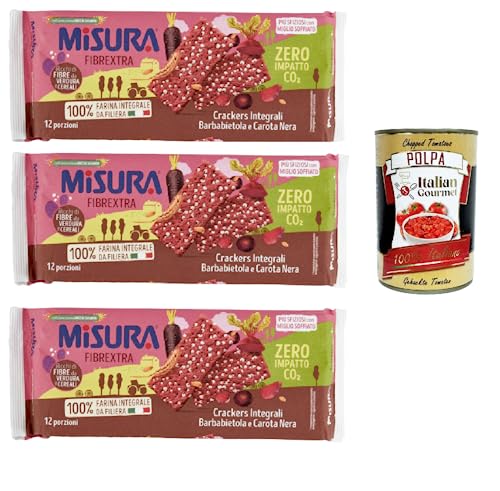 3x Misura Crackers Integrali Vollkorncracker mit Roter Bete und schwarzer Karotte, 15 % Ballaststoffe und 100 % Vollkornmehl 385 g + Italian Gourmet polpa 400g von Italian Gourmet E.R.