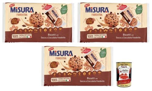 3x Misura Fibrextra,100% Vollkorn-Mürbeteig,Kekse mit dunklen Schokoladentropfen,Packung mit 280g, Italian Gourmet Polpa di Pomodoro 400g Dose von Italian Gourmet E.R.