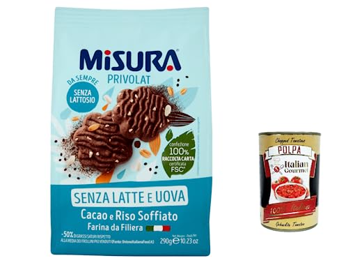 3x Misura Privolat Kekse mit Kakao und Puffreis | Ohne Milch und Eier | Buscuits cookies Packung mit 290g + Italian gourmet polpa 400g von Italian Gourmet E.R.