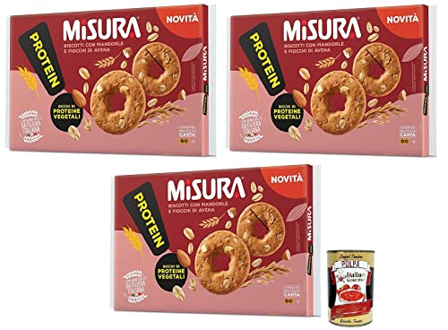 3x Misura Proteinkekse mit Mandeln und Haferflocken,Reich an pflanzlichen Proteinen,Packung mit 260g + Italian Gourmet Polpa di Pomodoro 400g Dose von Italian Gourmet E.R.