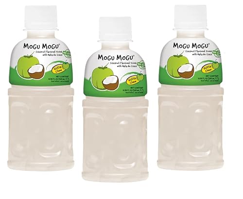 3x Mogu Mogu Cocco Coconut Flavoured Drink, Getränk mit Kokosgeschmack mit Nata de Coco Einweg-PET-Flasche 320ml von Italian Gourmet E.R.