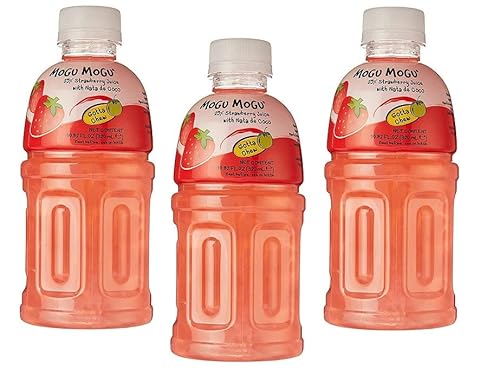 3x Mogu Mogu Fragola Drink Getränk mit Erdbeergeschmack und Nata de Coco Einweg-PET-Flasche 320ml von Italian Gourmet E.R.