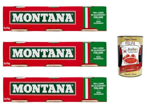 3x Montana carne classica Rindfleisch in Aspik dose 3x70g 100% Italienisch Fleisch + Italian Gourmet polpa 400g von Italian Gourmet E.R.