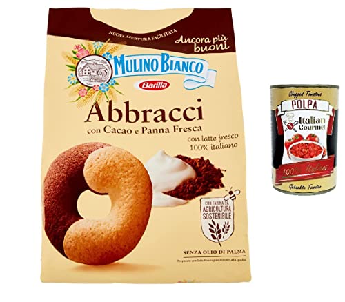 3x Mulino Bianco Abbracci Shortbread-Kekse mit Kakao und frischer Sahne, ohne Palmöl, geschmacksintensives Frühstück, 700 g + Italian gourmet polpa 400g von Italian Gourmet E.R.
