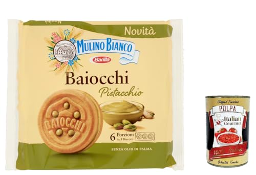 3x Mulino Bianco Baiocchi Pistazienkekse, Pistaziengebäck, ideal für Frühstück oder Snack, Palmölfrei, 6 Portionen á 3 Kekse + Italian Gourmet polpa 400g von Italian Gourmet E.R.