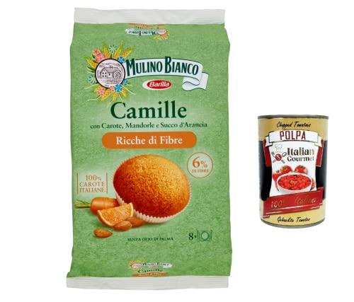 3x Mulino Bianco Camille Snack, reich an Ballaststoffen, italienische Karotten, Mandeln, Orangensaft, 8 Kuchen, 304 g + Italian gourmet polpa 400g von Italian Gourmet E.R.