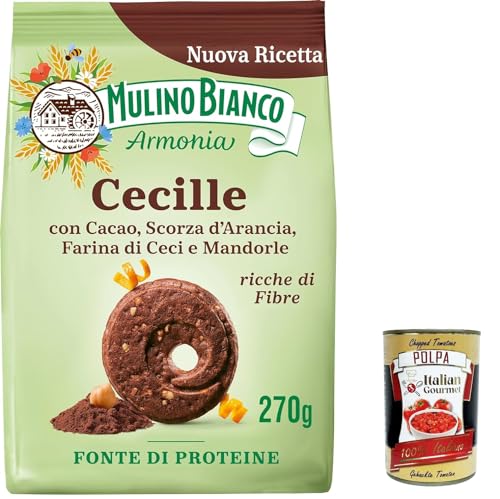 3x Mulino Bianco Cecille, Mürbeteigkekse mit Kakao, Orangenschale, Kichererbsen- und Mandelmehl, reich an Ballaststoffen, Proteinquelle, 270g + Italian gourmet polpa 400g von Italian Gourmet E.R.