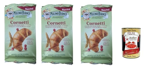 3x Mulino Bianco Cornetti, Croissant süßer Snack, Ohne Milch und Eier, mit Blaubeeren, Vollkornmehl und roten Blaubeersamen 228 gr + Italian Gourmet polpa 400g von Italian Gourmet E.R.