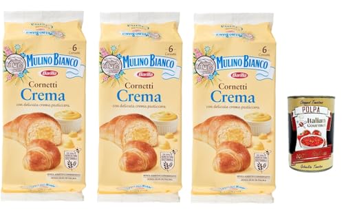 3x Mulino Bianco Cornetti Croissants creme Snack brioche ohne Zusatzstoffe und Konservierungsstoffe 6 Stück kuchen 300g + Italian gourmet polpa 400g von Italian Gourmet E.R.