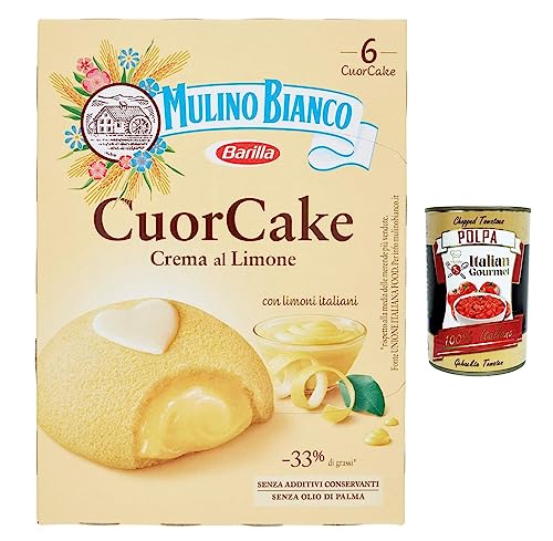 3x Mulino Bianco CuorCake Snack gefüllt mit Zitronencreme mit italienischen Zitronen, ohne Palmöl, 6 CuorCake + Italian gourmet polpa 400g von Italian Gourmet E.R.