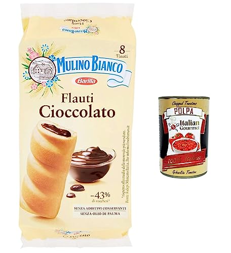 3x Mulino Bianco Flauti , Snacks mit Schokolade, kuchen süßer Snack für zwischendurch - 280 gr + Italian Gourmet polpa 400g von Italian Gourmet E.R.
