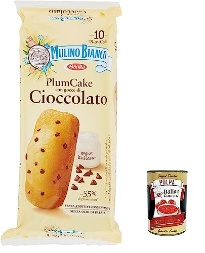 3x Mulino Bianco Merendine Plumcake Pflaumenkuchen mit Schokoladentropfen, süßer Snack für zwischendurch – 350 g + italian gourmet polpa 400g von Italian Gourmet E.R.