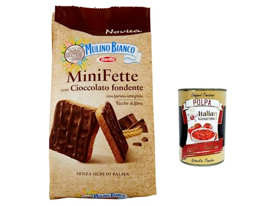 3x Mulino Bianco Mini Fette integrali mit dunkler Schokolade, reich an Ballaststoffen, Vollkorn-Zwieback ohne Palmöl 110 g + Italian gourmet polpa 400g von Italian Gourmet E.R.