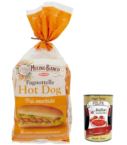 3x Mulino Bianco Mini Hot Dog Brot, Packung mit 325g, Jede Packung enthält 6 Hot Dog Buns + Italian Gourmet Polpa di Pomodoro 400g Dose von Italian Gourmet E.R.