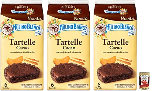 3x Mulino Bianco Tartelle Cacao,Süße Snacks,Kakaokuchen mit Aprikosenfüllung,Packung mit 288g, jede Packung enthält 6 Kuchen à 48g + Italian Gourmet Polpa di Pomodoro 400g Dose von Italian Gourmet E.R.