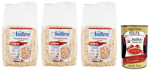 3x Náttúra Fiocchi di Avena Integrali BIO,Vollkorn-Haferflocken aus Biologischem Anbau,500g Beutel + Italian Gourmet Polpa di Pomodoro 400g Dose von Italian Gourmet E.R.