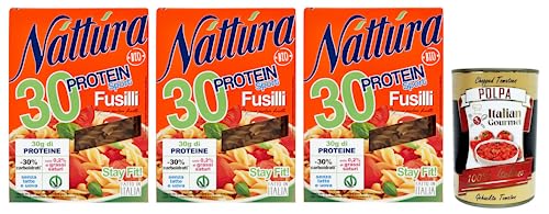 3x Náttúra Protein Sport Pasta Fusilli aus Biologischem Anbau,reich an Proteinen,Packung mit 250g + Italian Gourmet Polpa di Pomodoro 400g Dose von Italian Gourmet E.R.