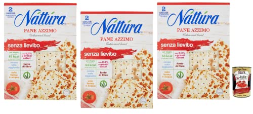 3x Náttúra Senza Lievito Pane Azzimo,Ohne Hefe,Ungesäuertes Brot,Knusprige Brotblätter reich an Ballaststoffen,Hergestellt aus Mehl und Wasser 200g + Italian Gourmet Polpa di Pomodoro 400g Dose von Italian Gourmet E.R.