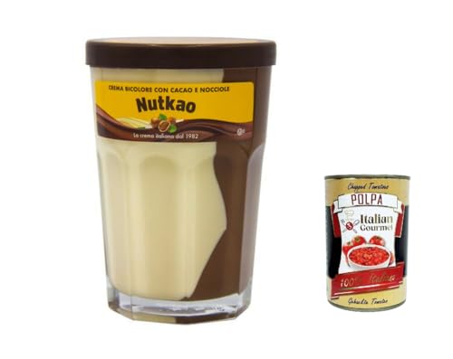 3x Nutkao Crema Bicolore Cacao,Nocciole e Vaniglia, Streichfähige Creme Kakao mit Haselnüssen und Vanille, 400g Glas + Italian Gourmet polpa 400g von Italian Gourmet E.R.