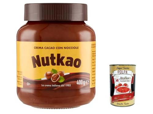 3x Nutkao Crema Cacao con Nocciole, Streichfähige Creme Kakao mit Haselnüssen, Italienische Creme, 400g Glas + Italian Gourmet polpa 400g von Italian Gourmet E.R.