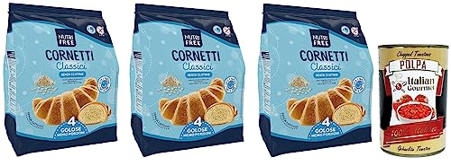 3x Nutrifree Cornetti Classici,Klassische Croissants mit einem zarten Butteraroma,gluten- und laktosefreien,200g,Multipack mit 4 Einzelportionen + Italian Gourmet Polpa di Pomodoro 400g Dose von Italian Gourmet E.R.