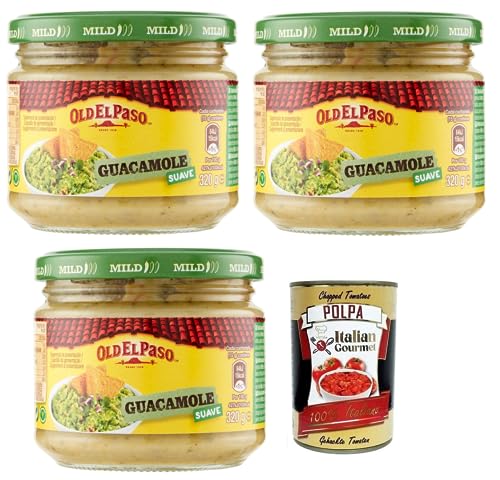 3x Old el Paso Salsa Guacamole-Sauce auf Avocado Basis,Würzsauce,für Aperitifs mit exotischen Aromen 320g Glas + Italian Gourmet Polpa di Pomodoro 400g Dose 3x Old el Paso Salsa Guacamole-Sauce auf Avocado Basis,Würzsauce,für Aperitifs mit exotischen Aromen 320g Glas + Italian Gourmet Polpa di Pomodoro 400g Dose von Italian Gourmet E.R.