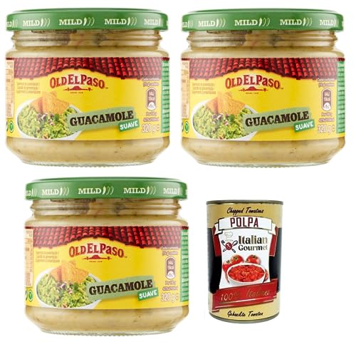 3x Old el Paso Salsa Guacamole-Sauce auf Avocado Basis,Würzsauce,für Aperitifs mit exotischen Aromen 320g Glas + Italian Gourmet Polpa di Pomodoro 400g Dose von Italian Gourmet E.R.