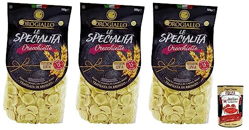 3x Oro Giallo Orecchiette Pasta,Italienische Nudeln aus Hartweizengrieß 500g + Kostenlose Italian Gourmet Polpa di Pomodoro 400g Dose von Italian Gourmet E.R.