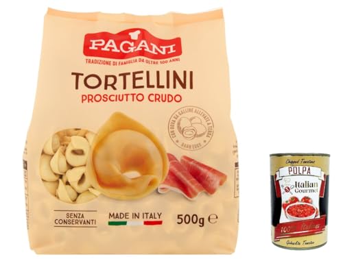 3x Pagani Pasta all' Uovo Tortellini con Prosciutto Crudo, Eiernudeln mit Parma ham, Pasta mit Ei 500g + Italian Gourmet polpa 400g von Italian Gourmet E.R.